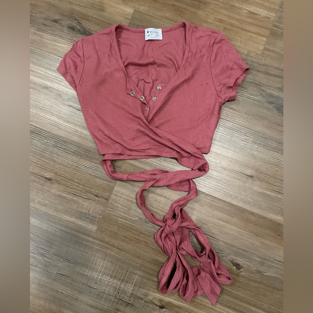 Short Sleeve Crop Top Tie Around Waist